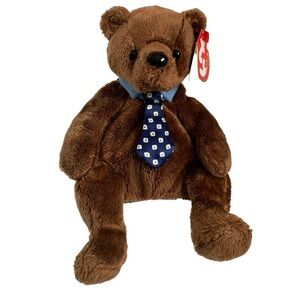 NWT Beanie Baby Ty Hero Teddy Bear 2000 Retired Vintage Neck Tie Hugs Brown